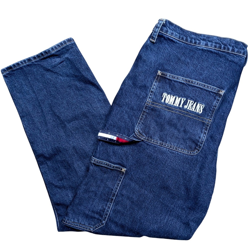 Vintage Tommy Jeans Skater Carpenter Men 38x32 Blue Double Knee Hammer Loop